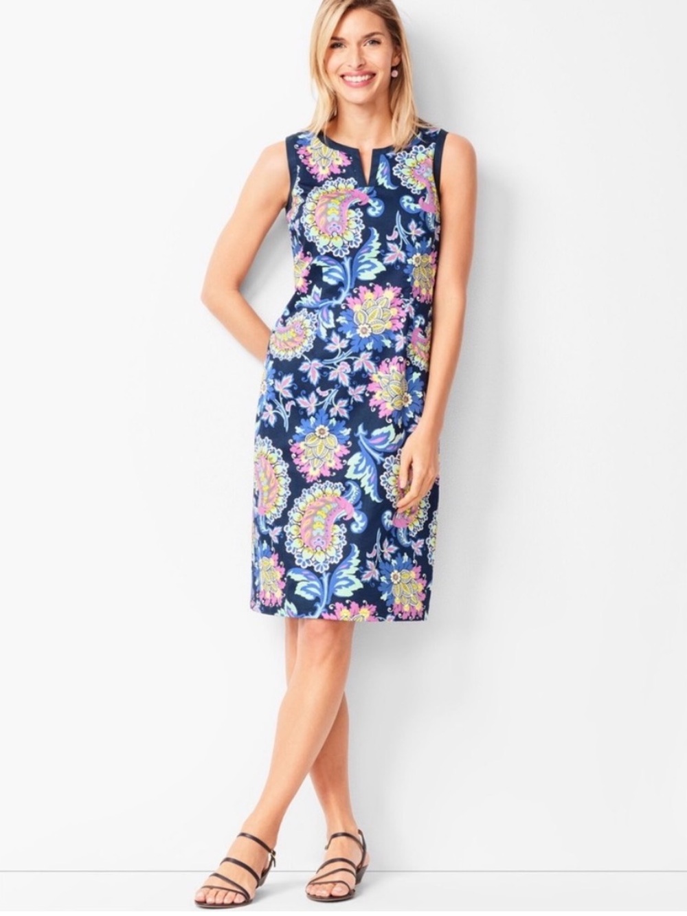 Talbots Navy Paisley Sleeveless Shift Dress Women’s Size 6 NWT Lined Summer Blue